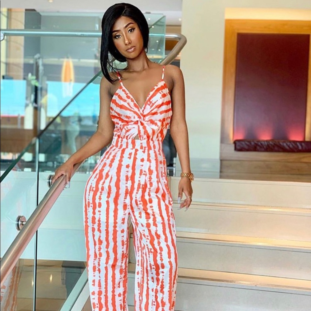 Orange and white jumpsuit/romper